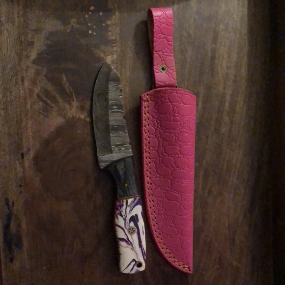 Damascus Knife Full Tang Corain and Wood Handle NWOT - Picture 8 of 9